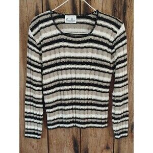 Vintage Y2K Reba Rose Knit Sweater Sz M Strips Pullover Long Sleeve Multi-Color